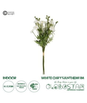 GloboStar® Artificial Garden WHITE CHRYSANTHEMUM BOUQUET 21330 Τεχνητό Διακοσμητικό Μπουκέτο Λευκό Χρυσάνθεμο Y50cm